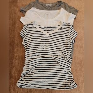 Women's Maternity Striped and Solid Tops - White, Gray